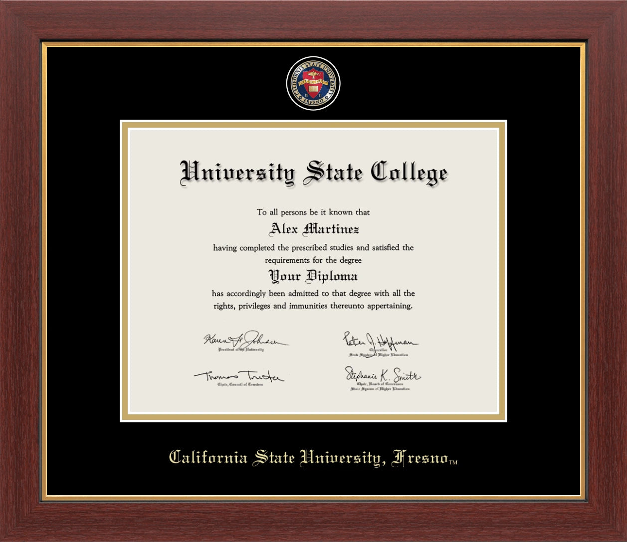 Happy Tassel| Cal State Fresno Medallion Diploma Frame for Graduates. Designed and made in USA.