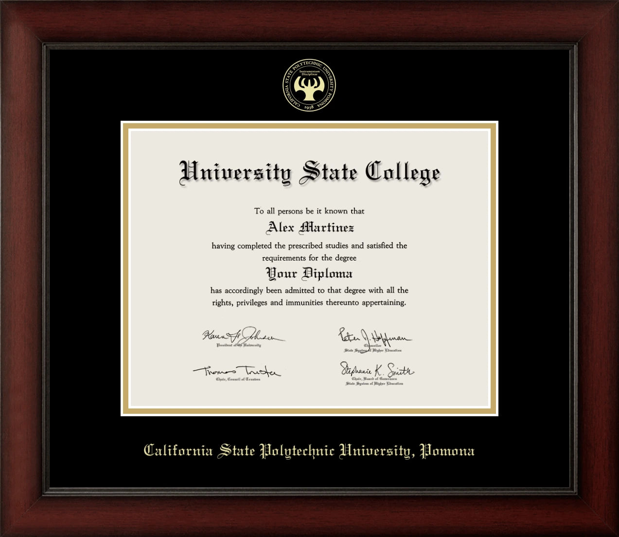 Happy Tassel | Cal State Polytech Pomona Cherry Wood Diploma Frame for All Graduates. Designed and made in USA.