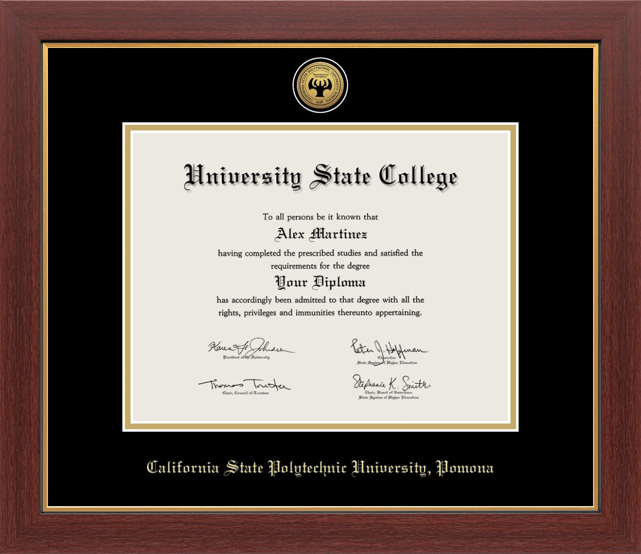 Happy Tassel| Cal State Polytech Pomona Medallion Diploma Frame for Graduates. Designed and made in USA.