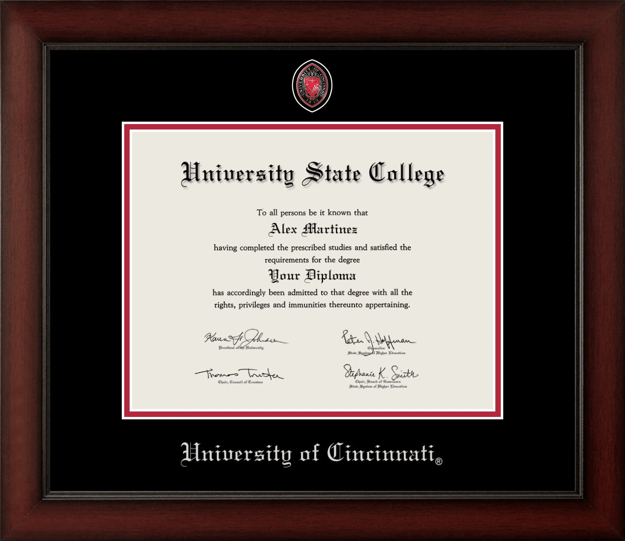 Happy Tassel| University of Cincinnati Medallion Diploma Frame for Graduates. Designed and made in USA.