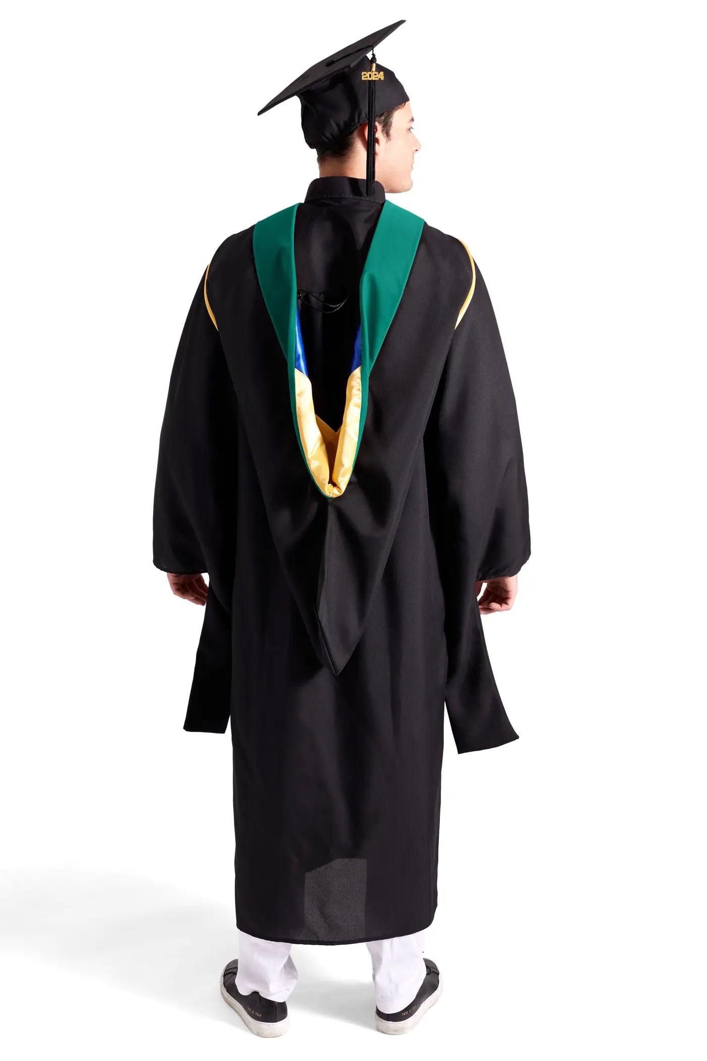 HAPPY TASSEL | UC Riverside Master's Regalia Set, include master's gown with pockets, mortarboard cap, peacock blue hood, and tassel with year charm. | Public Policy Degree
