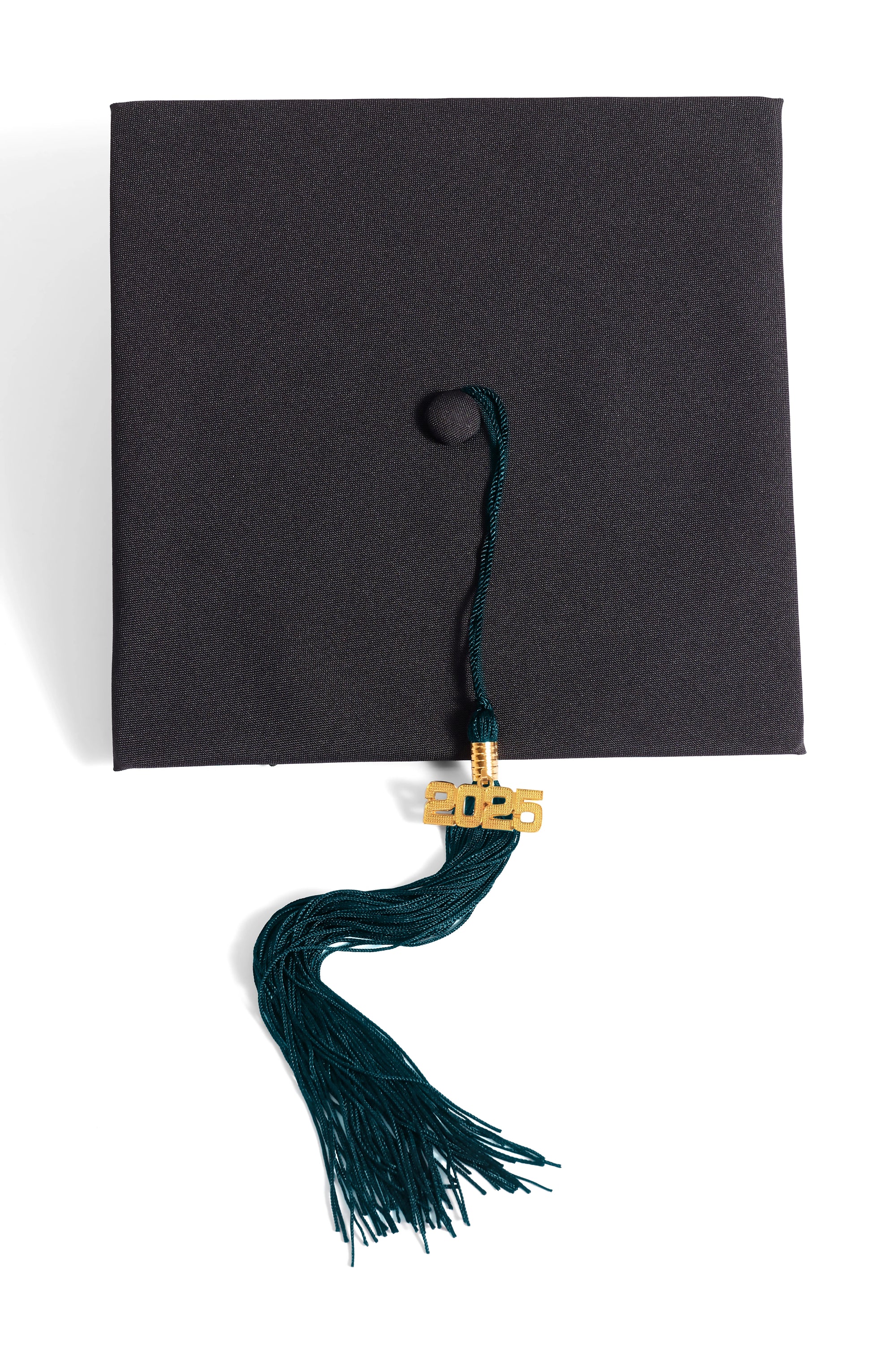 HAPPY TASSEL | Cal Poly Pomona Bachelor's Regalia Set, include bachelors gown with pockets, mortarboard cap, and peacock blue tassel with year charm.