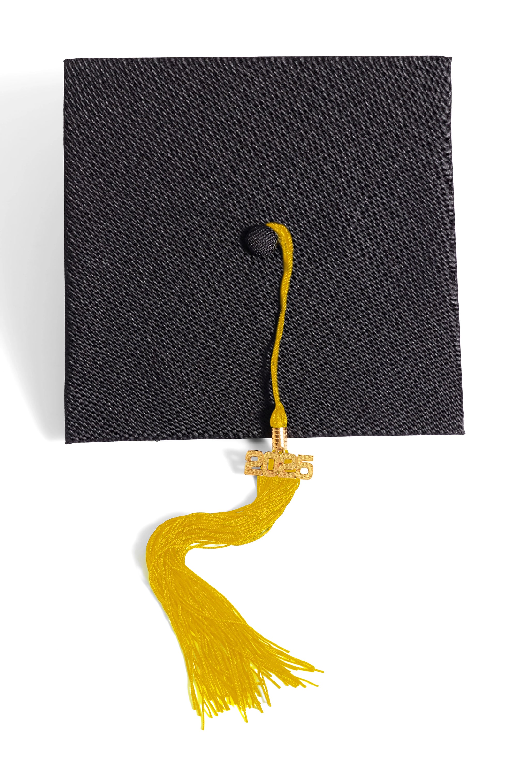 HAPPY TASSEL |  Cal Poly Pomona Bachelor's Regalia Set include bachelor's gown with pockets, mortarboard cap, and golden yellow tassel with year charm.