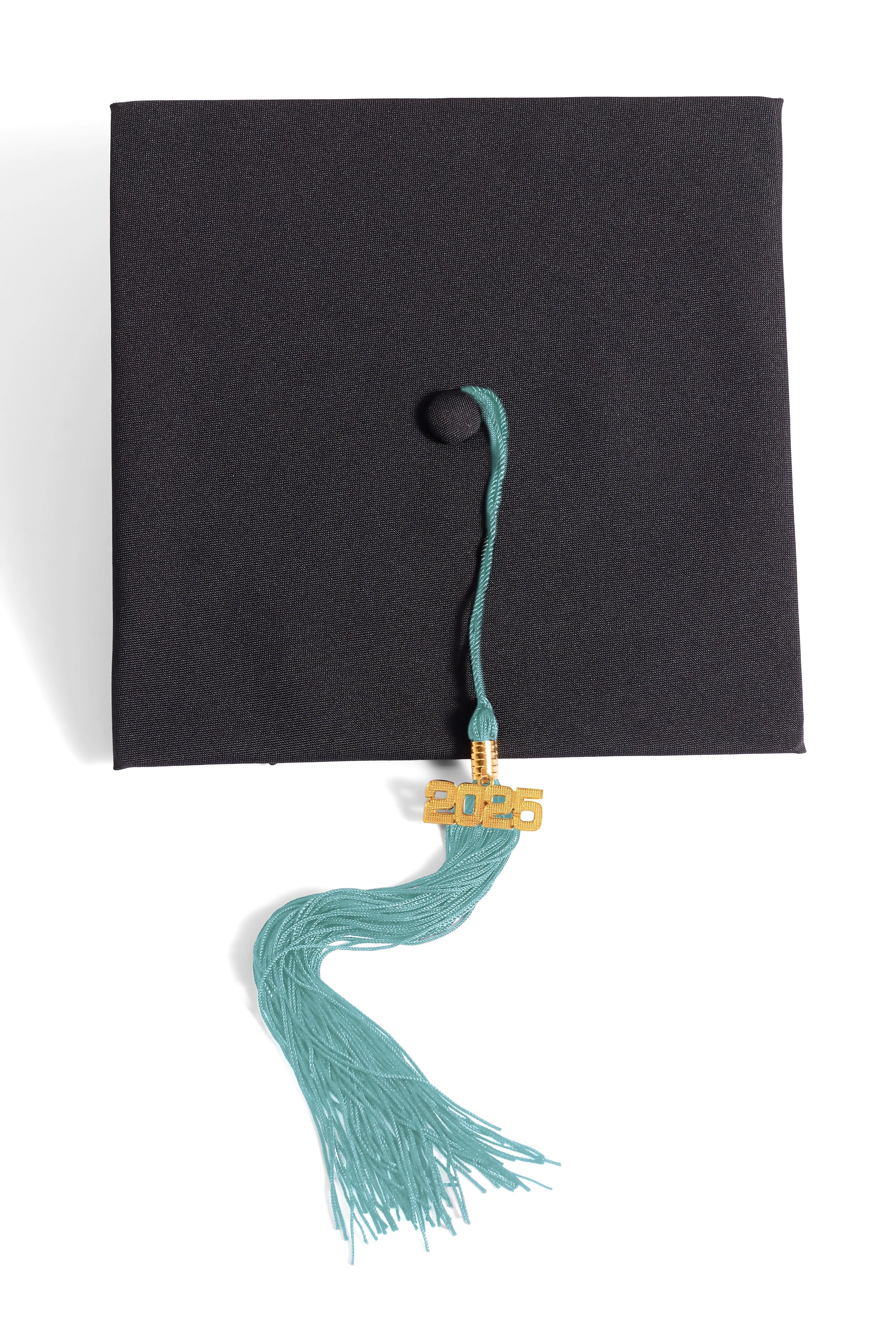 HAPPY TASSEL | Cal Poly Pomona Bachelor's Regalia Set include Bachelor's gown with pockets, mortarboard cap, and light blue tassel with year charm.