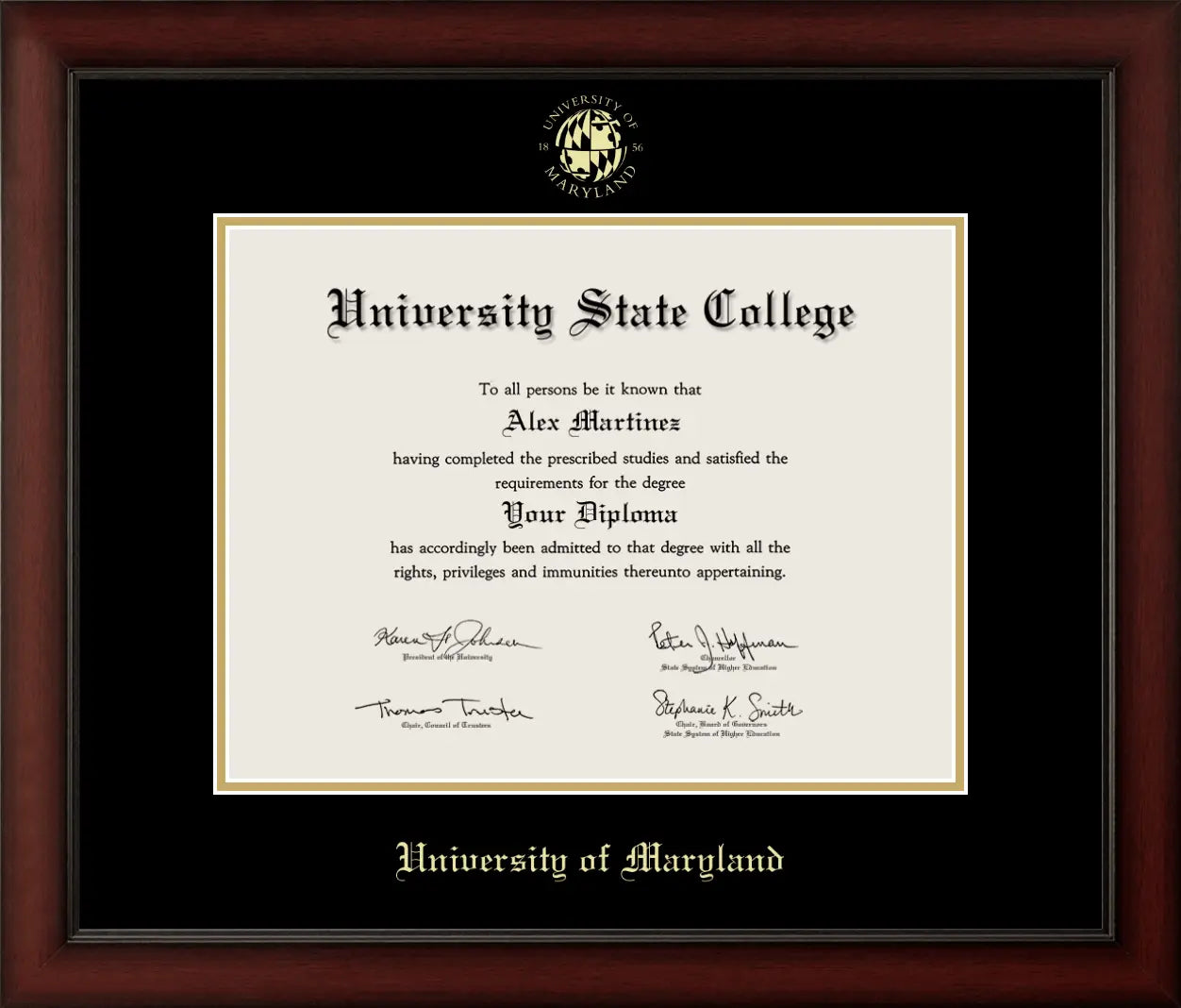 Happy Tassel |University of Maryland Cherry Wood Diploma Frame for All Graduates. Designed and made in USA.