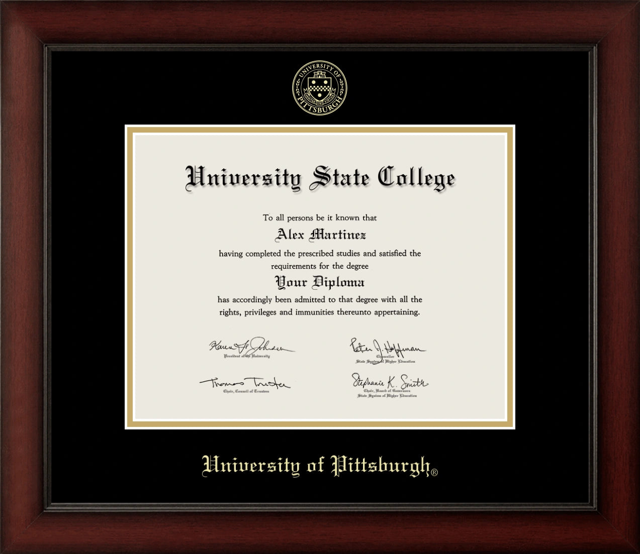 Happy Tassel | University of Pittsburgh Cherry Wood Diploma Frame for All Graduates. Designed and made in USA.