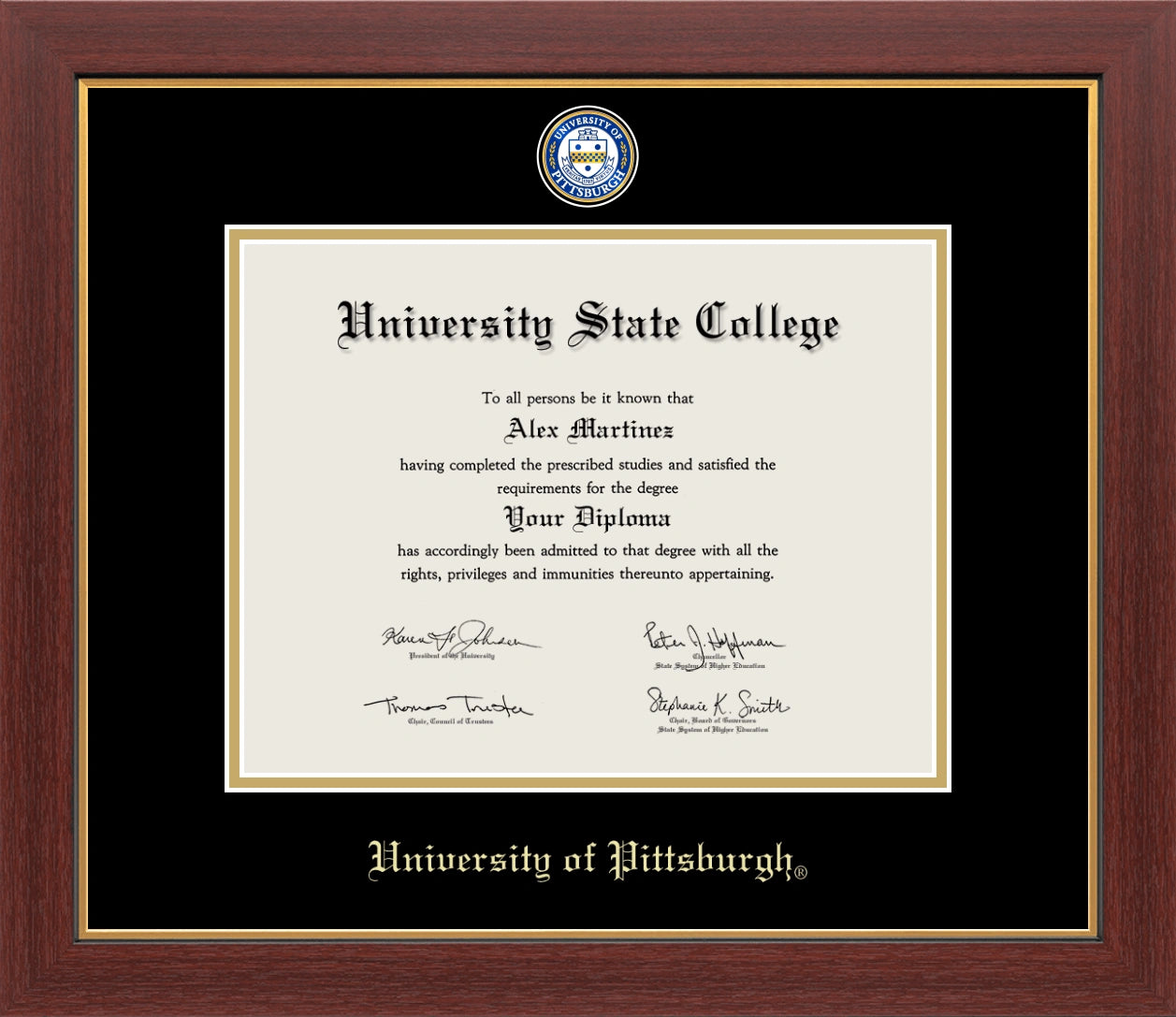 Happy Tassel| University of Pittsburgh Medallion Diploma Frame for Graduates. Designed and made in USA.