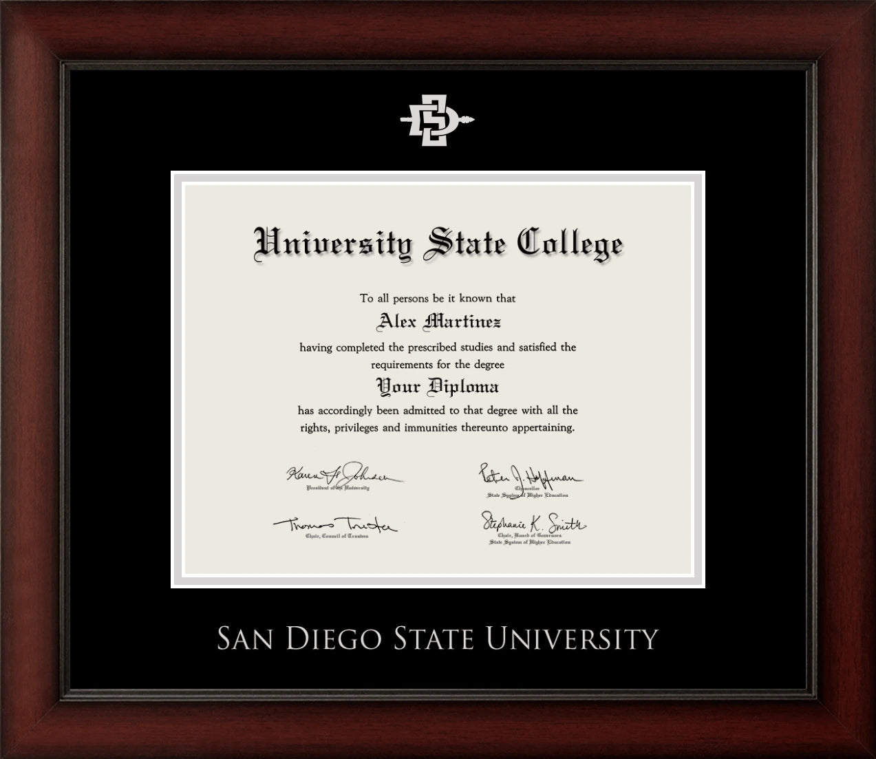 Happy Tassel |San Diego State University Cherry Wood Diploma Frame for All Graduates. Designed and made in USA.