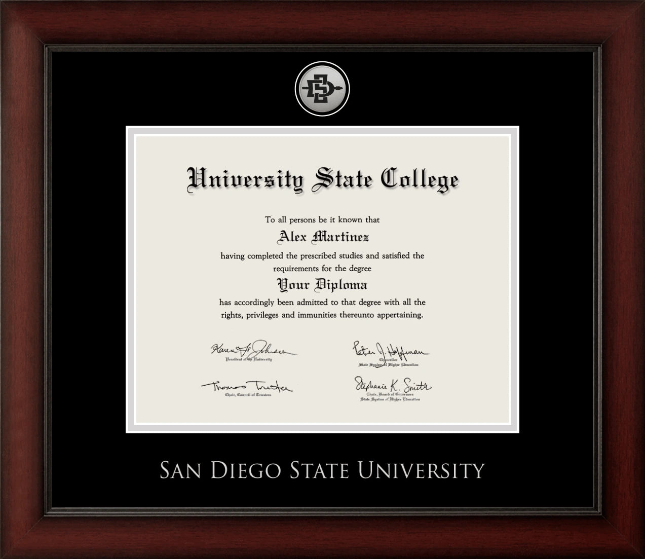 Happy Tassel| San Diego State University Medallion Diploma Frame for Graduates. Designed and made in USA.