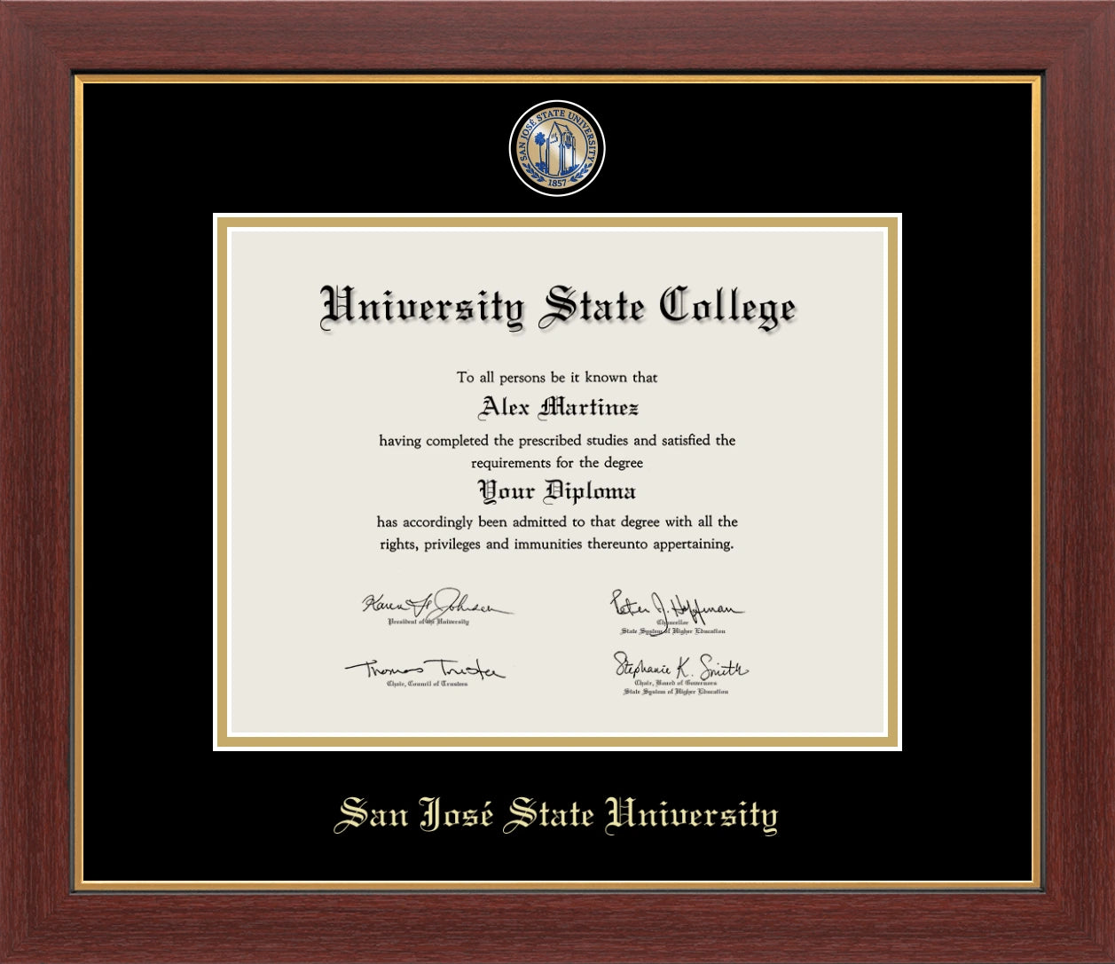Happy Tassel| San Jose State University Medallion Diploma Frame for Graduates. Designed and made in USA.