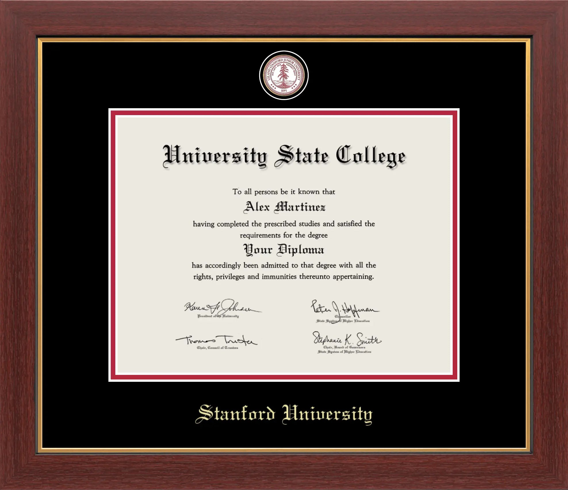 HAPPY TASSEL | Stanford University Medallion Diploma Frame for Bachelors and Masters Graduates. Designed and made in USA.