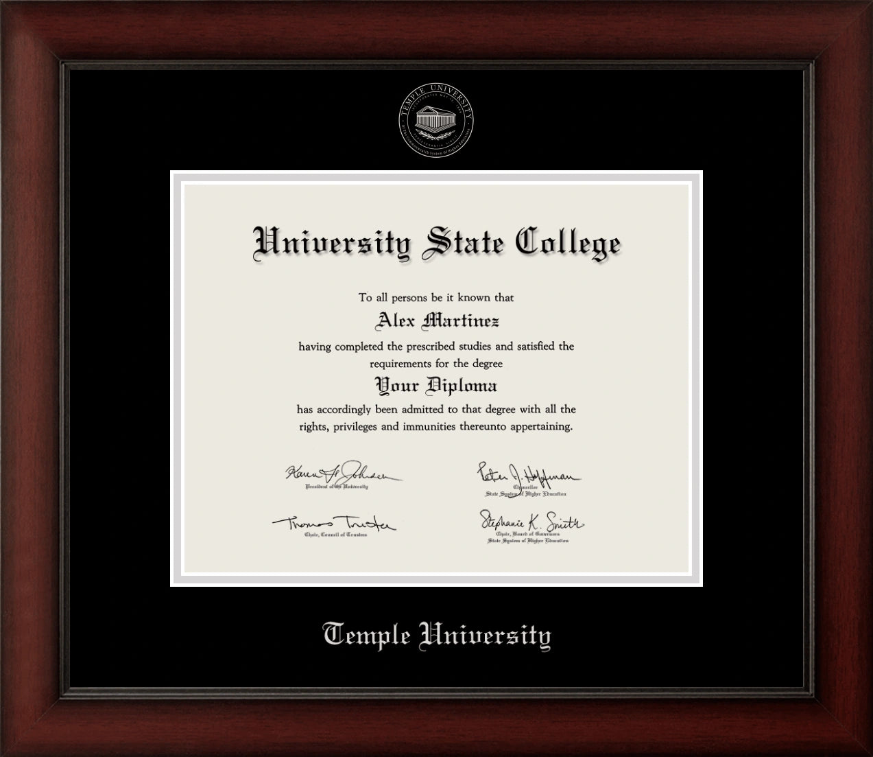 Happy Tassel | Temple University Cherry Wood Diploma Frame for All Graduates. Designed and made in USA.