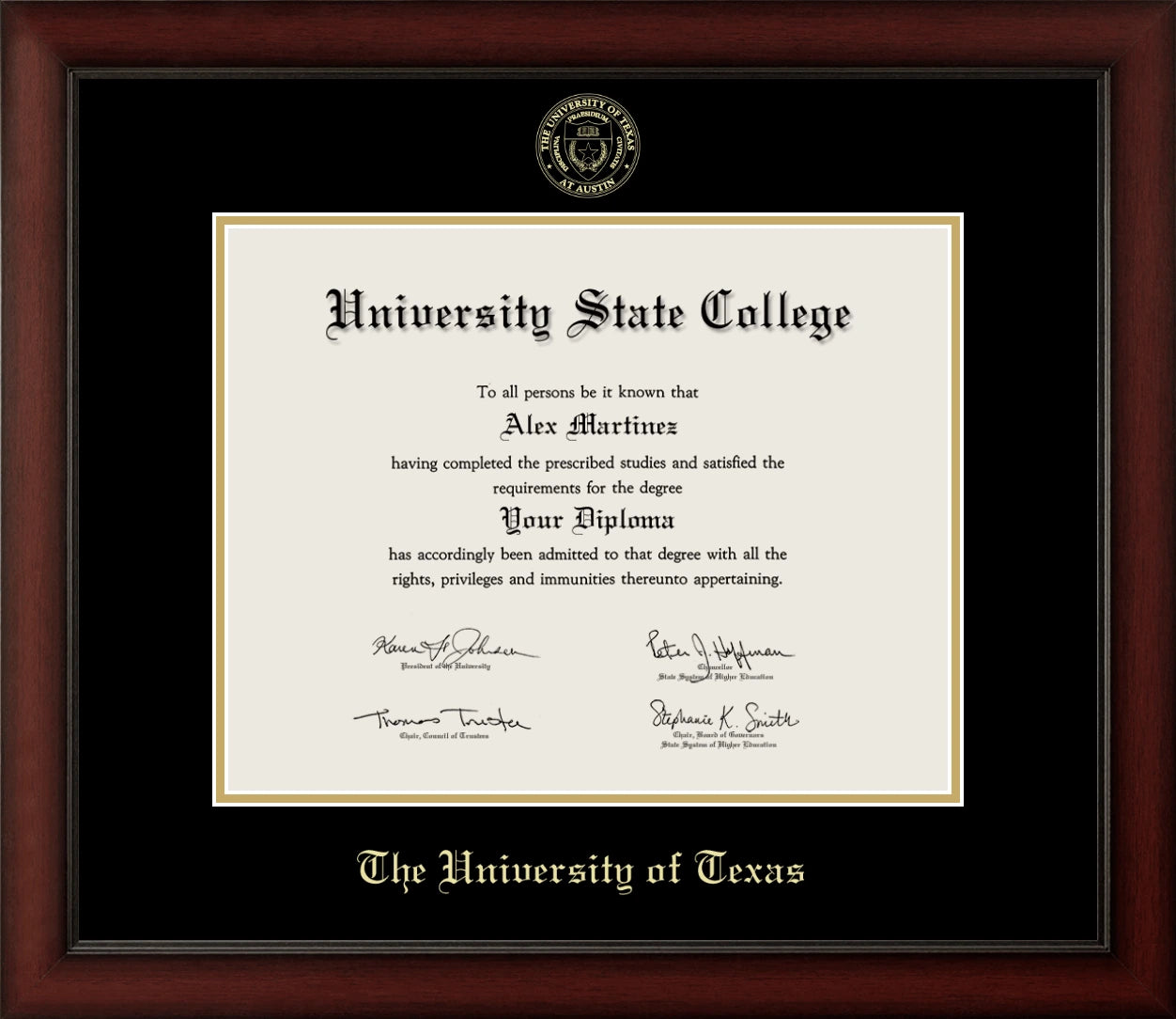 Happy Tassel | University of Texas Cherry Wood Diploma Frame for All Graduates. Designed and made in USA.