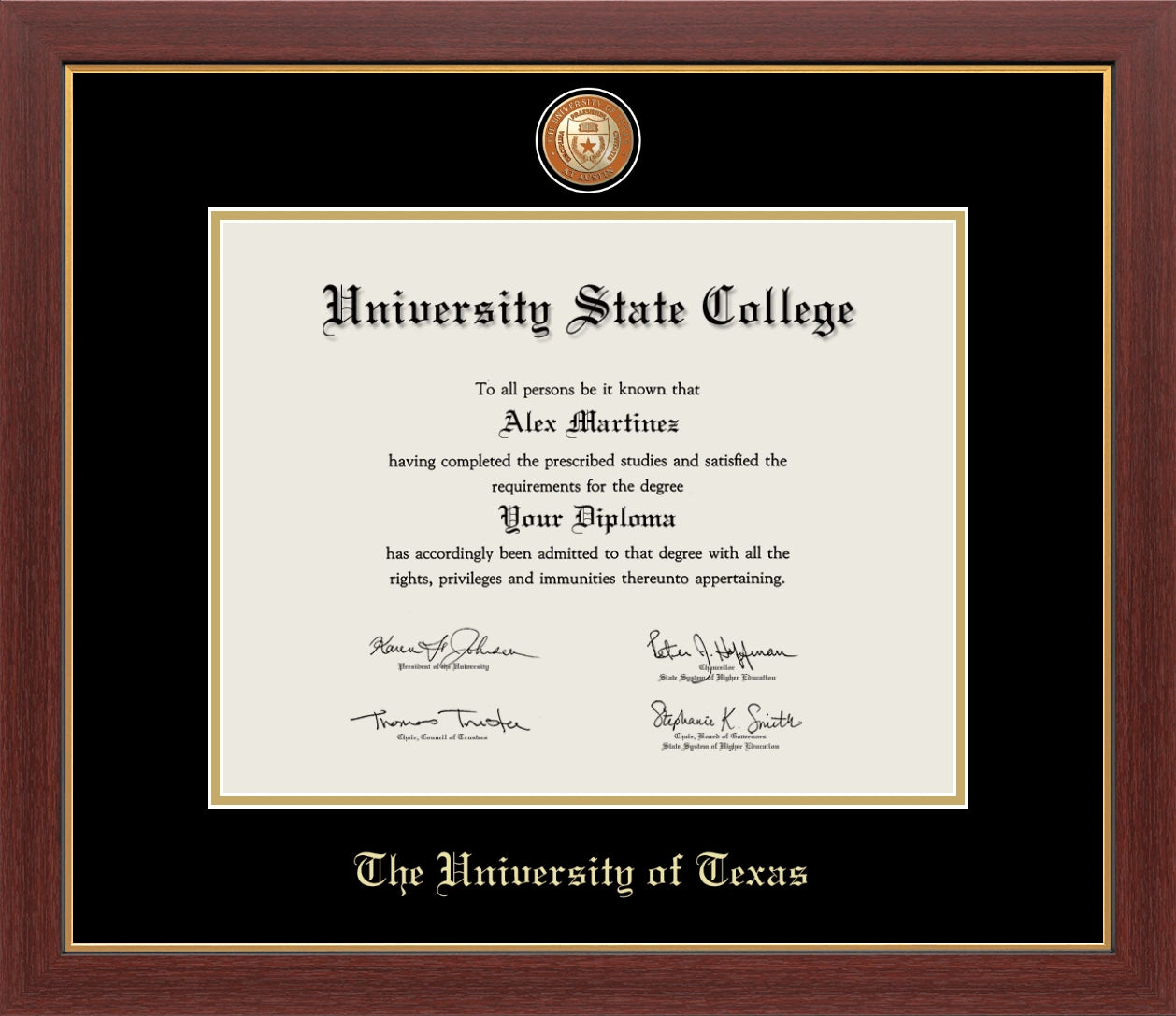 Happy Tassel| University of Texas Medallion Diploma Frame for Graduates. Designed and made in USA.