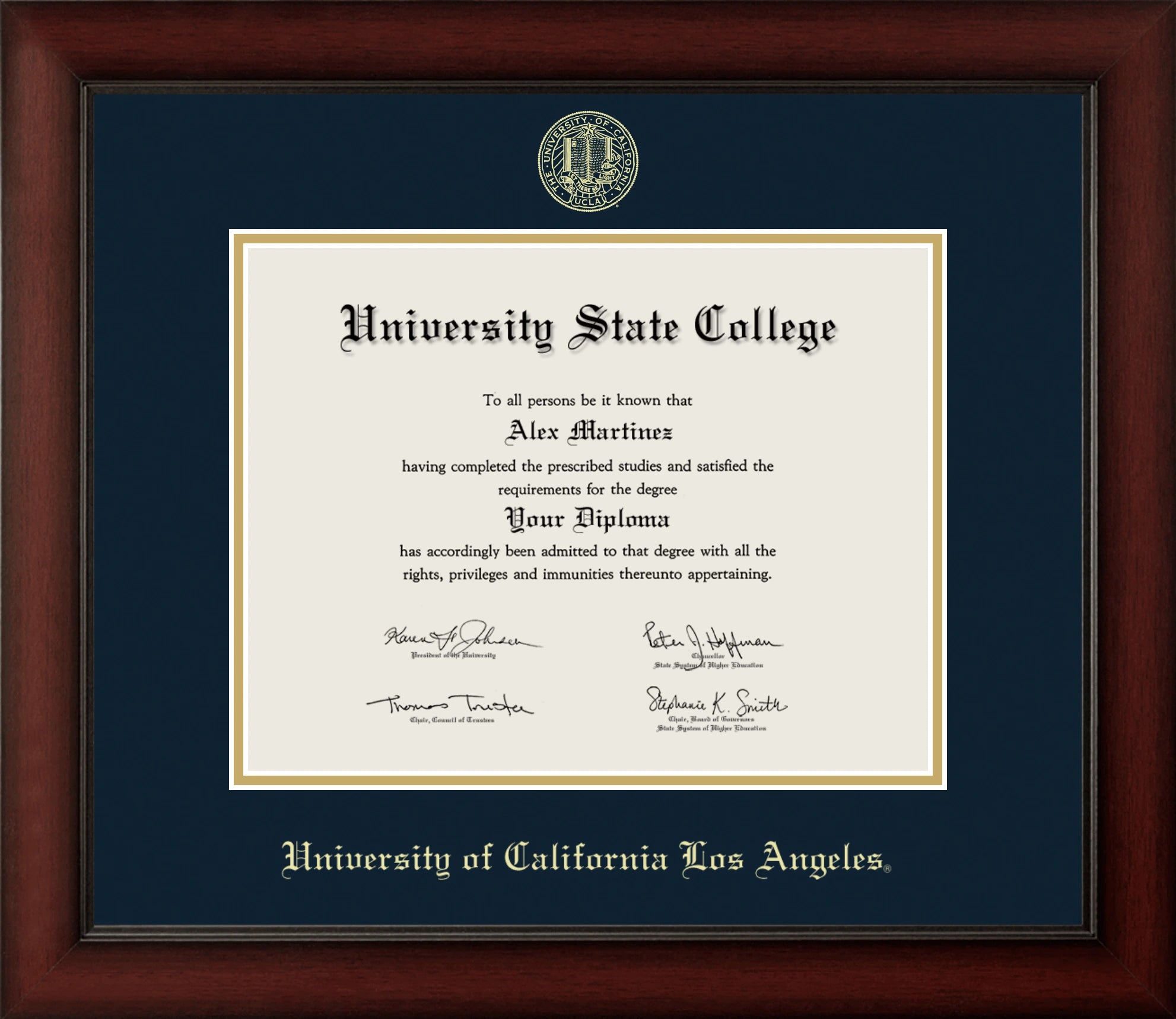 HAPPY TASSEL | UCLA Cherry Wood Diploma Frame for Bachelor and Master Graduates. Designed and made in USA.