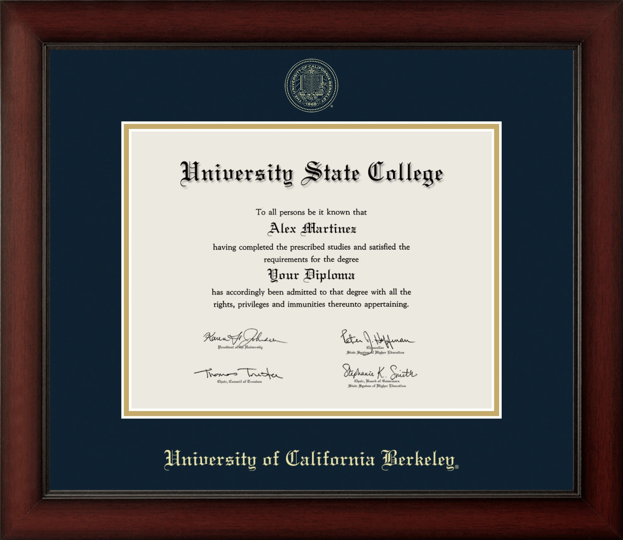 HAPPY TASSEL| UC Berkeley Cherry Wood Diploma Frame for Bachelors and Masters Graduates. Designed and made in USA.