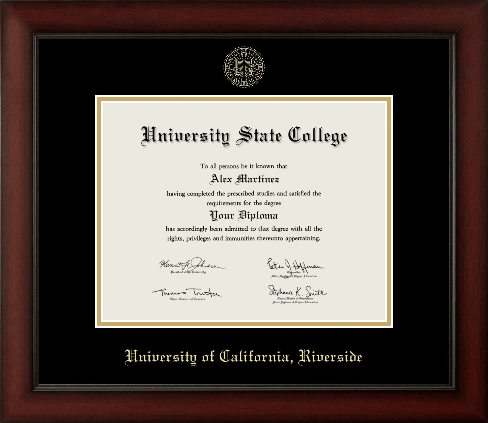 HAPPY TASSEL | UC Riverside Cherry Wood Diploma Frame for Bachelor and Master Graduates. Designed and made in USA.