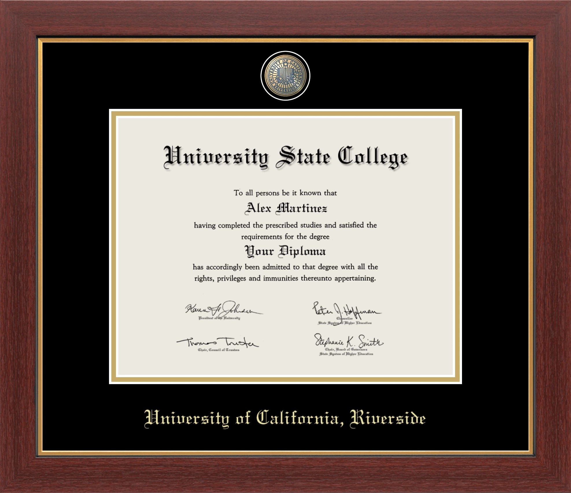 HAPPY TASSEL | UC Riverside Medallion Diploma Frame for Bachelor and Master Graduates. Designed and made in USA.