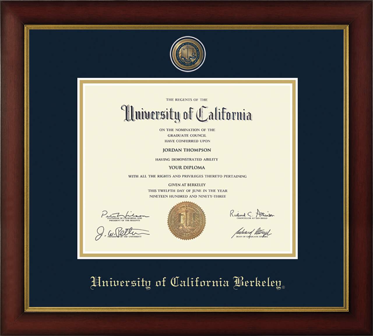 HAPPY TASSEL | UC Berkeley Medallion Diploma Frame for Bachelor and Master Graduates. Designed and made in USA.