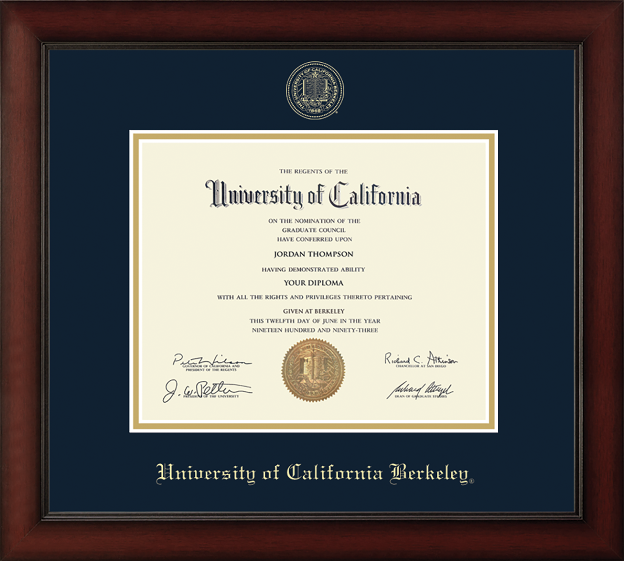 HAPPY TASSEL | UC Berkeley Cherry Wood Diploma Frame for Bachelor and Master Graduates. Designed and made in USA.